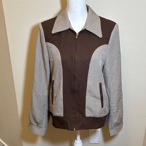 Brown Contrast-Panel Women's Bomber Jacket